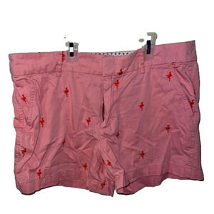 Pink jones & co shorts with red flamingos. have back pockets and front pockets